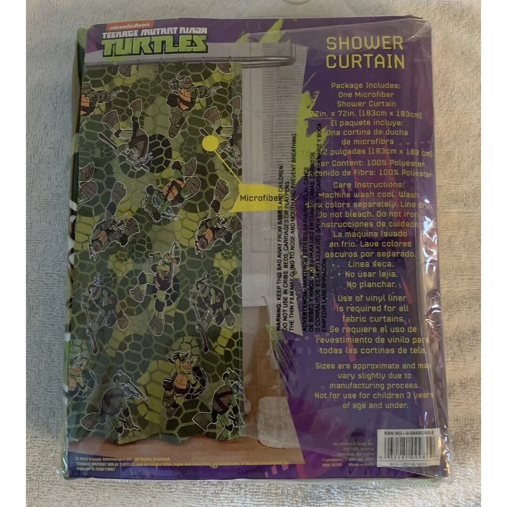 Teenage Mutant Ninja Turtles Nickelodeon Shower Curtain 72 X 72 NEW IN PKG 2014